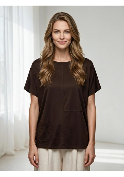Nealirsanall.com Salaş Kesim Tek Cepli Kısa Kollu Penye Tunik T-shirt Bej