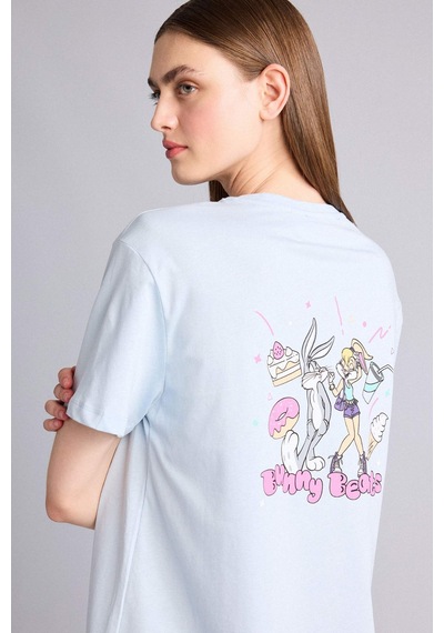 Defacto Looney Tunes Regular Fıt Bisiklet Yaka Kısa Kollu Açık Mavi Gecelik G4099ax26spbe343 Mavi-be343