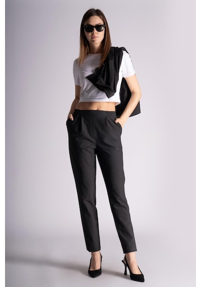 Braccas Kadın Yandan Cepli Beli Lastikli Ve Pileli Slim Fit Jogger Pantolon Antrasit Antrasit