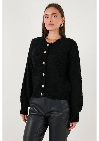 Lela Premium Regular Fit Bisiklet Yaka Yumuşak Dokulu Bayan Hırka 680Hi00147 Siyah