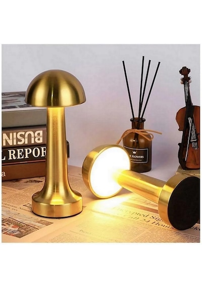 Masa Lambası Gece Lamba Mantar Model Usb Şarjlı Dekoratif Gold Re