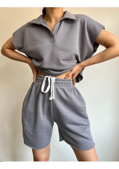 Mai Collection Mai Studios Co. Polo Yaka Duman Şort Takım Gri