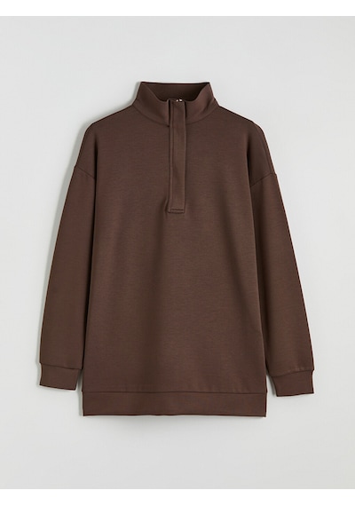 Lcw Everyday Kahverengi Dik Yaka Kadın Sweatshirt Tunik