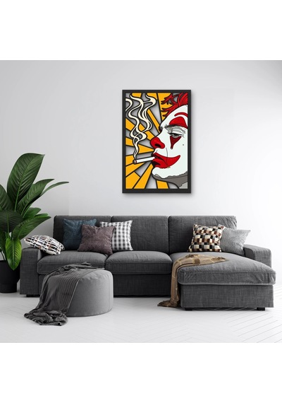 Sigara İçen Palyaço Metal Tablo 43x65 Cm Çok Renkli
