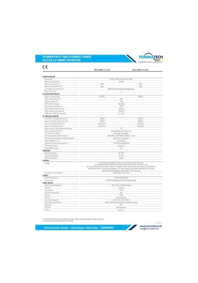 Tommatech F Serisi 15kw 48v Trifaze Lv Hibrit İnverter