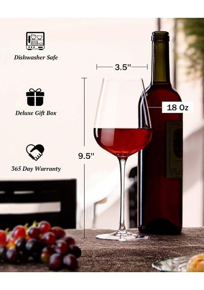 El Üfleme İtalyan Tarzı Kristal Bordo Şarap Kadehleri - Harika Hediye Paketi - Kırmızı Şarap Kadehleri Kurşunsuz Premium Kristal Şeffaf Cam - 56,68 Ml Set - 500,34 Ml Çok Renkli