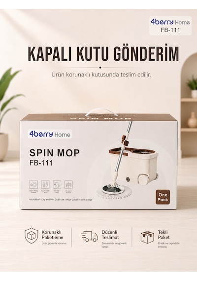 Tekerlekli Spin Mop Seti- Pedallı Sıkma Hazneli, Mikrofiber Başlıklı Ve Teleskopik Saplı Temizlik Seti