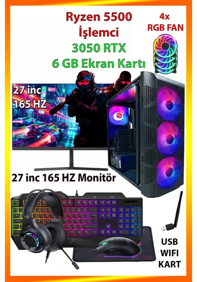 Comloji CMLJ23 R5-5500 16 GB 512 GB SSD RTX3050 27" Free Dos Masaüstü Oyuncu Bilgisayarı