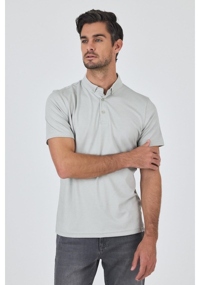 Gri Kısa Kol Düz Suprem Polo Yaka Cepsiz Pamuklu Casual Slim Fit Tişört 1011250160 601 Gri