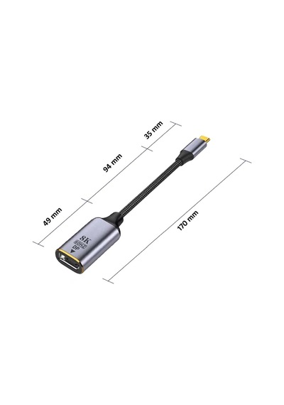 Gplus 8KCDP01 8K Ultra HD 60 Hz Type-C to DP Display Port Çevirici 8K 4320P HDR VRR QMS DP Çevirici