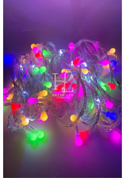 10 Metre Rgb Beyaz Flaş Çakar Top Led Animasyonlu Şeffaf Kablolu Dekoratif Led Işık Yılbaşı Süsü Çok Renkli