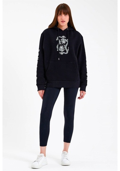 Jahr Marc Dragon Baskılı Siyah Oversize Kadın Sweatshirt