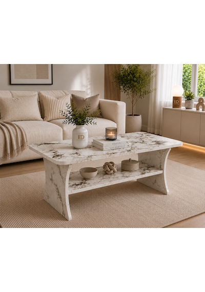 Vera Orta Sehpa, Alt Raflı Orta Sehpa, 100 X 60 Cm, Yükseklik 50 Cm, Kavisli Tasarım, Demonte Beyaz Mermer Vera Orta Sehpa, Alt Raflı Orta Sehpa, 100 X 60 Cm, Yükseklik 50 Cm, Kavisli Tasarım, Demonte Beyaz Mermer