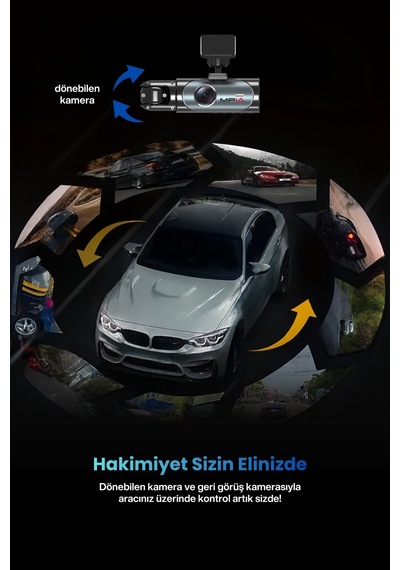1080p Wi-fi Araç Kayıt Kamerası G-sensor 3 Lensli Hareket Algılama 3.18 İnç 4k 64 Gb Kart
