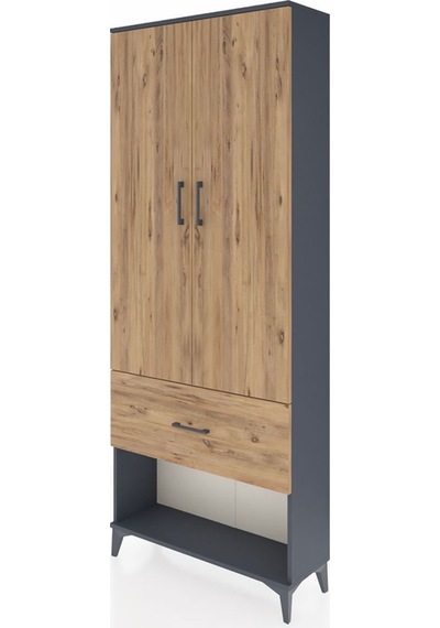 Arges Dolap 3 Raflı Tek Çekmeceli 2 Kapaklı 88x30x221 Antrasi... Antrasit