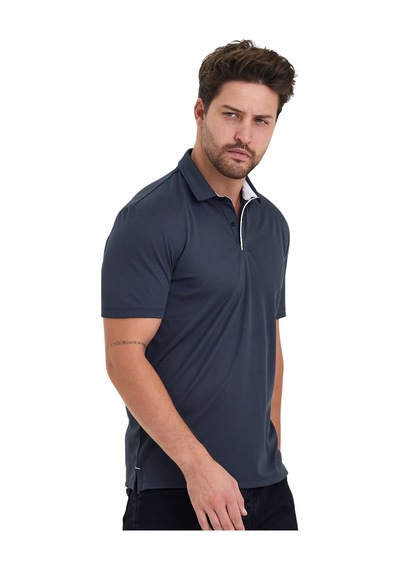 Erkek Kısa Kol Polyester Polo Yaka Fonksiyonel Tişört Antrasit