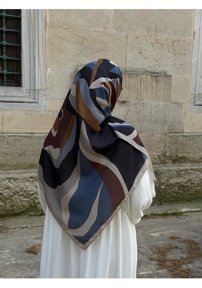 Qalortex Scarf Pamuklu Soft Rânâ Desen Eşarp-antrasit/kahve