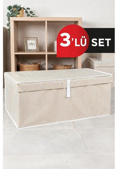 3 Adet Alas Kahverengi Çok Amaçlı Kapaklı Kutu Hurç Megaplus 70x40x30 Cm