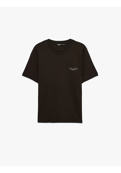 Koton Regular Fit Kısa Kollu Bisiklet Yaka Pamuklu Baskılı Tişört Kahverengi 6sam10273mk Kahve