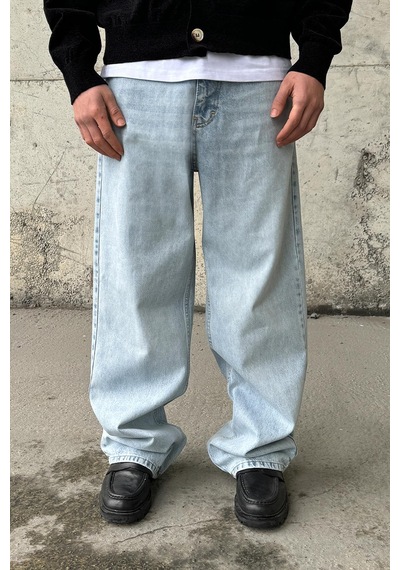 Flaw Soldurma Detaylı Baggy Jean Buz Mavi Buz Mavi