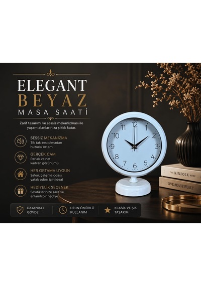 Tr Elegant Beyaz 25 X 20 Cm Metal Dekoratif Masa Saati Diğer