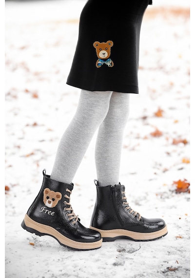 Kiko Kids Termo Taban Kız Çocuk Bot 625 Kırışık Cilt Siyah