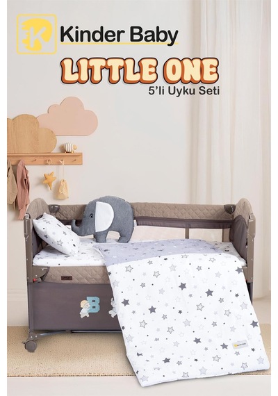 Kinder Baby Little One 5'li Oyun Parkı Uyku Seti Gri Yıldız
