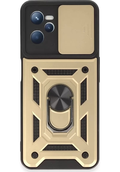 Newface Realme C35 Kılıf Pars Lens Yüzüklü Silikon - Gold Resimdeki