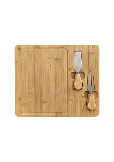 Doğal Bambu Bıçaklı Peynir Servis Sunum Tabağı Kahvaltı Sunum Tahtası Seti 3 Parça 30x25 Cm Kahverengi