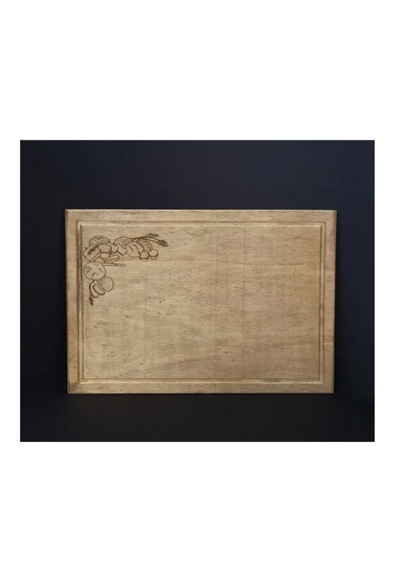 Ahşap Servis Sunum Tepsisi Dekoratif Ekmek Desenli 35x25x0.80