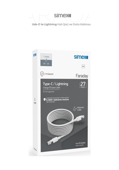 Simex 27W Type-C to Lightning Mıknatıslı Manyetik Şarj ve Data Kablosu SPK-13