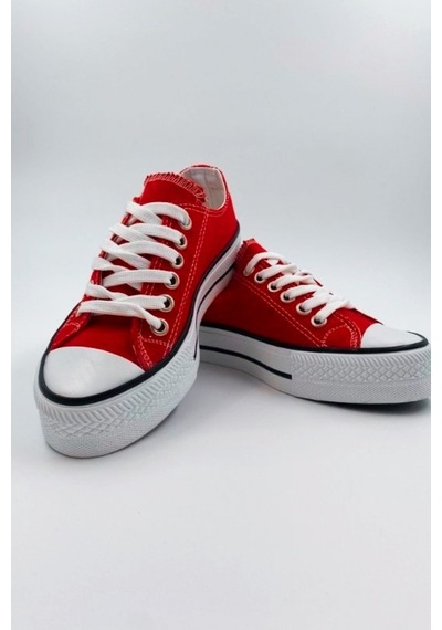 Skywalk Keten Kırmızı Yüksek Taban Sneaker Spor Ayakkabı Kırmızı