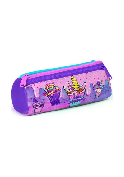 Coral High Kids Pembe Mor Milkshake Dondurma Desenli Üç Bölmeli Kalem Çantası 22049 Çok Renkli