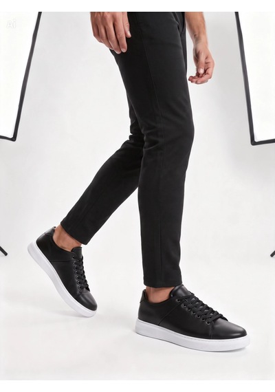 Dropland Stilist Store Hakiki Deri Erkek Siyah Renk Casual Sneaker Günlük Ayakkabı