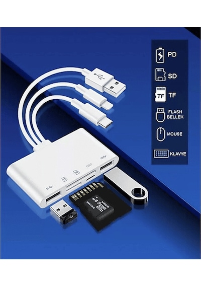 Daytona NK1032 Pro Type-c Lightning Usb-a To 2x Usb3.0 Sd Tf Pd Kart Okuyucu Çevirici Hub Adaptör