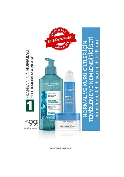 Yves Rocher Normal Ve Kuru Ciltler İçin Temizleme Ve Nemlendirici Seti-temizleme Jeli 390ml&serum 50ml&krem 50ml
