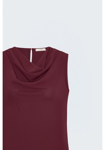 Sateen Desenli Degaje Yaka Bluz - Bordo-137847