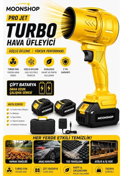 Pro Jet Turbo Hava Üfleyici Fan Yaprak Üfleme Araba Cam Su Lekeleri Kurulama Fanı