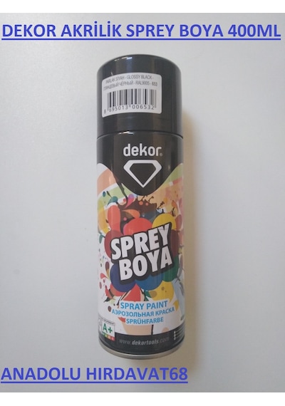 Dekor 400 ML Akrilik Sprey Boya Parlak Siyah Renk