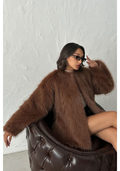 Verymoda Suni Kürk Ceket F1608 Açık Kahve