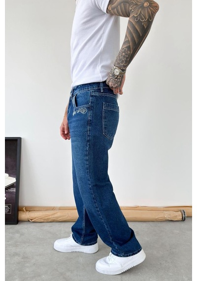 Mavi Premium Nakış Detaylı Baggy Pantolon