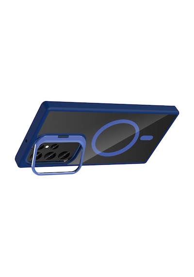 Galaxy Uyumlu S24 Ultra Kılıf Standlı + Kamera Lens Koruma Setli M-safe Şarj Özellikli Mkst Derin Mor Derin Mor