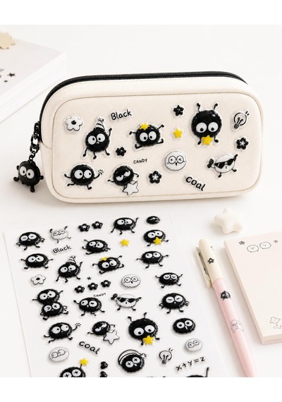 Kendinden Yapışkanlı Kabartmalı Sticker Seti Sevimli Kömür Emoji Karakterli Dekoratif Çıkartma