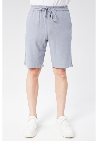 Braccas Erkek Beli Lastikli Bağcıklı Keten Karışımlı Slim Fit Jogger Şort Mavi Mavi