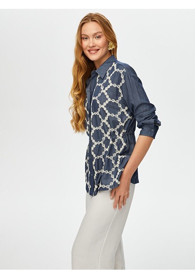 Faik Sönmez Önü Brode Nakışlı Beli Tünelli Overshırt Tunik S25tnk006 Us25tnk00627 Indigo