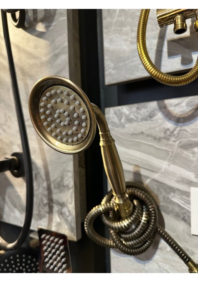 İsaoğlu Yapı Antik Gold Duş Sistemi Klasik Vintage Pirinç Duş Seti Askı Apatı Komple Set Gold