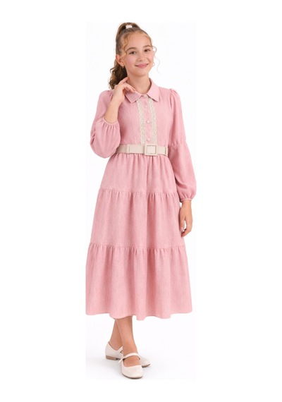 İrem Çocuk Giyim Kız Çocuk Düğme Kapamalı Dantel Detaylı Kemerli Diz Altı Boy Astarlı Pembe Renk Elbise Pembe İrem Çocuk Giyim Kız Çocuk Düğme Kapamalı Dantel Detaylı Kemerli Diz Altı Boy Astarlı Pembe Renk Elbise Pembe
