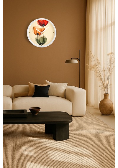 Renkli Soyut Güller Modern Duvar Saati - 25cm - Önü Camlı Beyaz Kasa - Sessiz Mekanizma-jh1184 Beyaz