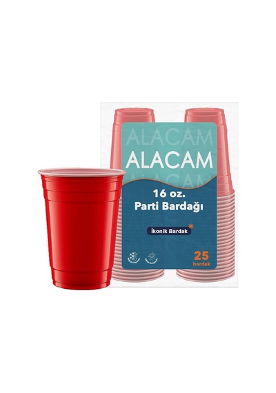 25 Adet İkonik Amerikan Parti Bardağı Kırmızı Plastik Bardak Tek Kullanımlık 16 Oz - 500 Ml Diğer
