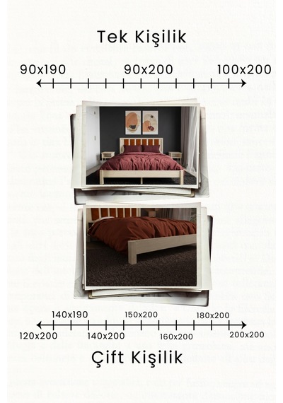 Ori On Kiremit Rengi Puf Başlıklı Masif Ahşap Beyaz 90x190